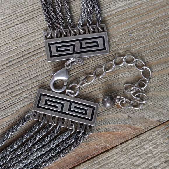 🌟 3/$15 🌟 Antique Silver Tone Multi Strand Greek Key Design Necklace - Picture 3 of 7